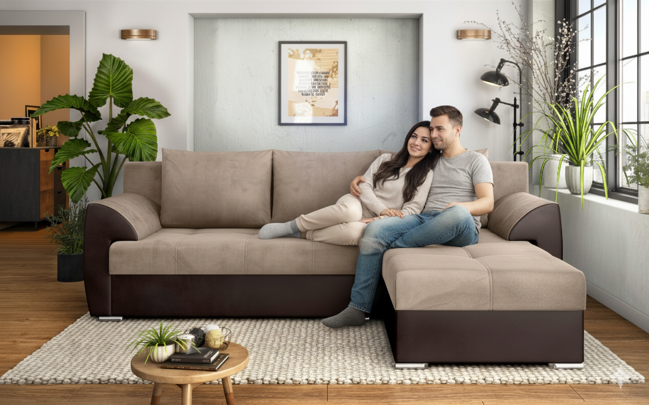 Coltar extensibil Deman, bej + piele maro  4